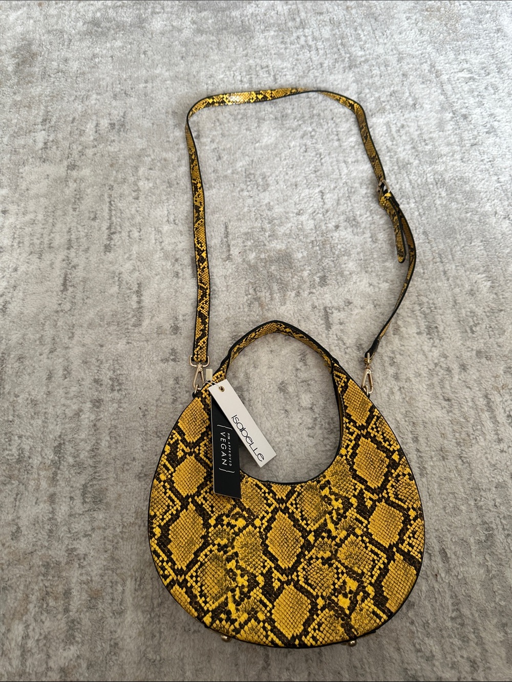 Isabelle Yellow Snake-Print Crescent Shoulder Bag - Vegan